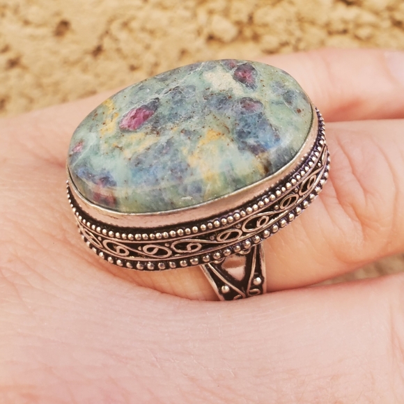 New Ruby in Fuchsite 925 Silver Ring. - Picture 13 of 16